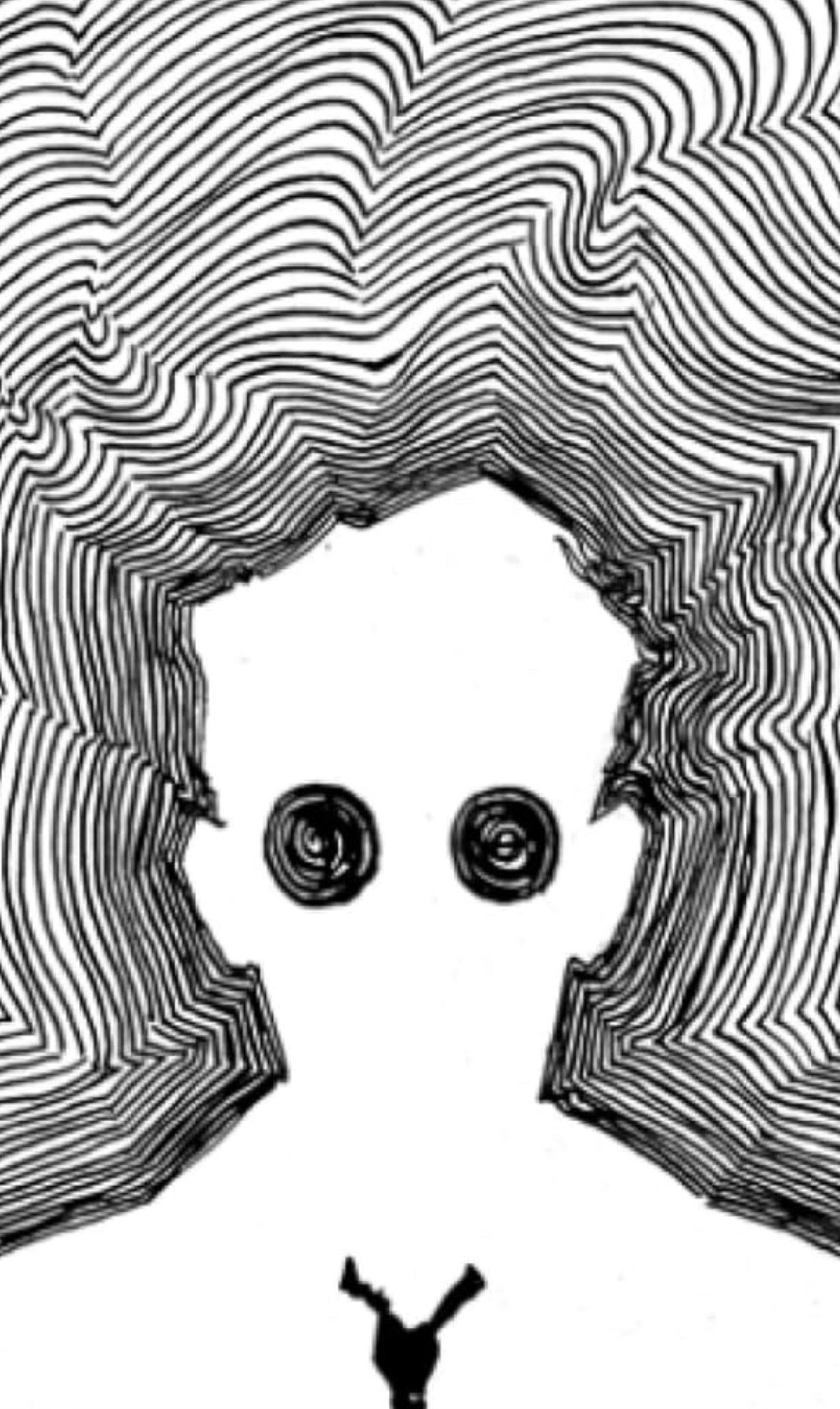 Stylized figure with hypnotic eyes